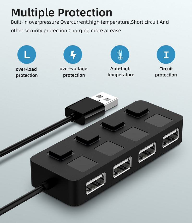 USB 2.0 HUB - Multi USB Splitter for Laptop PC with Power Adapter