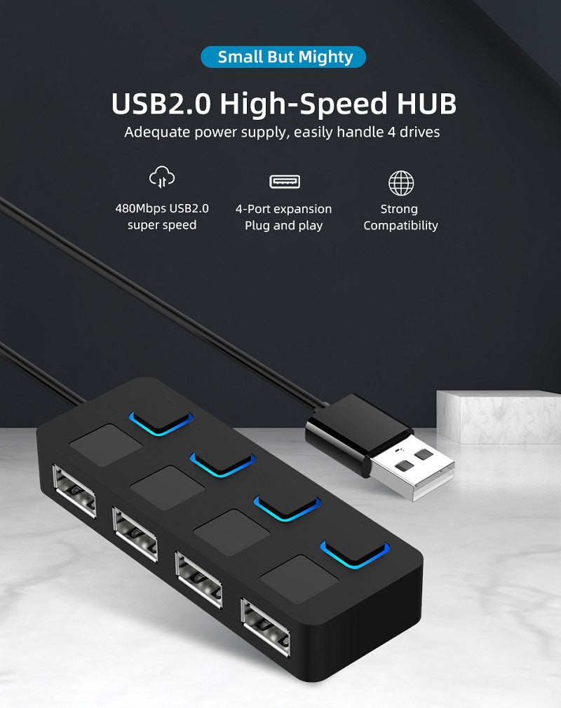 USB 2.0 HUB - Multi USB Splitter for Laptop PC with Power Adapter