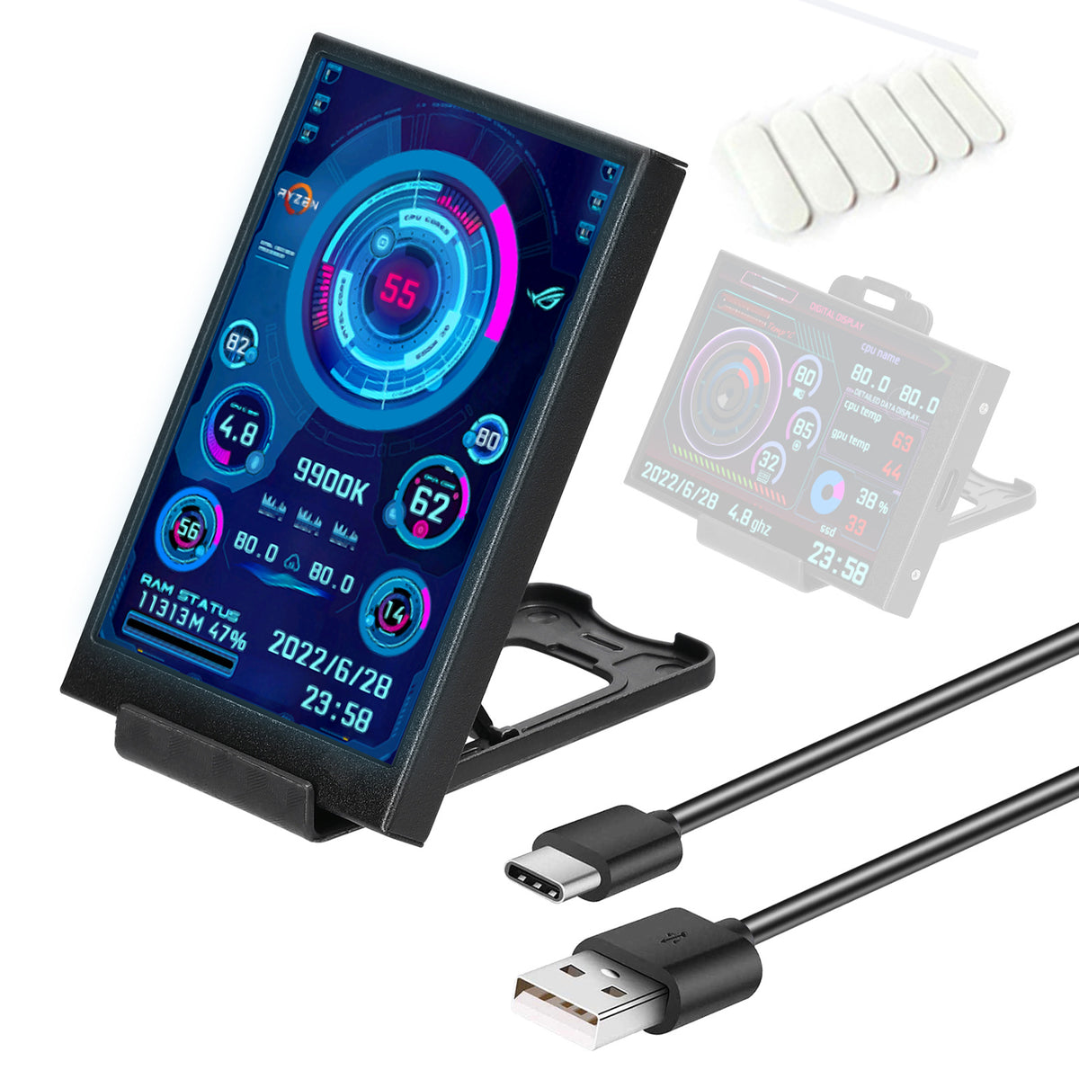 3.5-inch Computer Small Secondary Screen IPS Full View USB Chassis Monitor Date Display