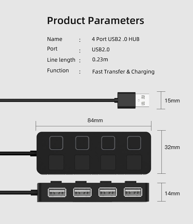 USB 2.0 HUB - Multi USB Splitter for Laptop PC with Power Adapter